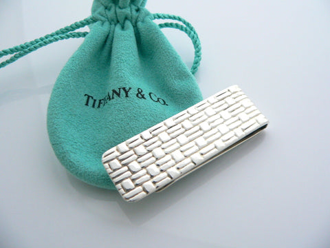Tiffany & Co Silver Weave Textured Money Clip Holder Rare Gift Pouch Love
