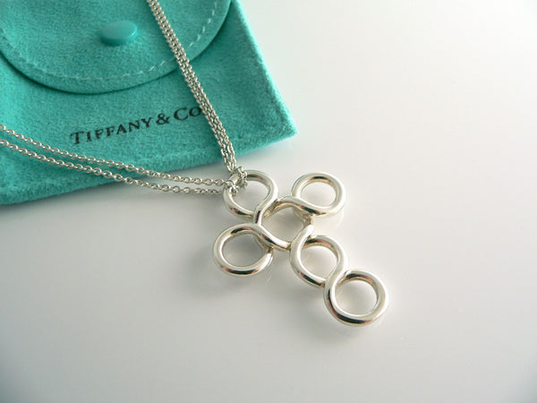 Tiffany & Co Silver Cross Circle Necklace Pendant Charm 18 Inch Gift Pouch Love