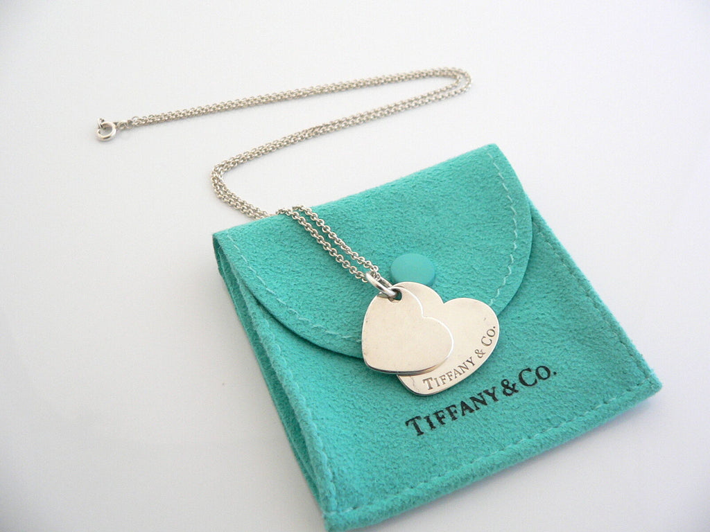 Tiffany Co Silver Double Hearts Necklace Pendant Charm 18 Inch