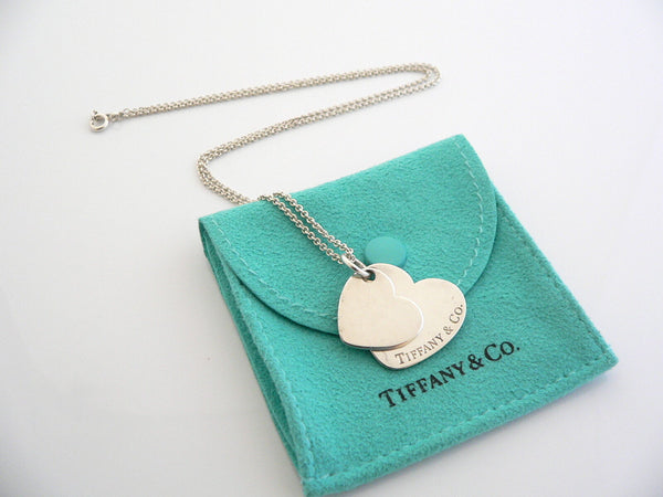 Tiffany & Co Silver Double Hearts Necklace Pendant Charm 18 Inch Gift Pouch Love