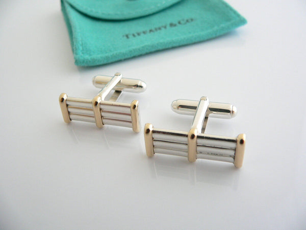 Tiffany & Co Silver Gold Bar Column CuffLinks Cuff Links Gift Pouch Love