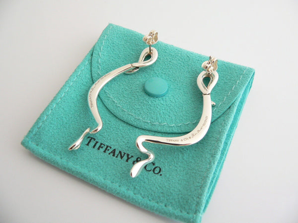 Tiffany & Co Silver Peretti Snake Dangling Dangle Earrings 2 Inches Gift Pouch