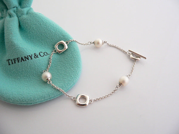 Tiffany & Co Silver Cushion Pearl Pearls Bracelet Bangle Chain Gift Love Pouch