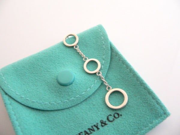 Tiffany & Co Silver 3 Triple Circles Dangling Dangle Earrings Rare Gift Pouch