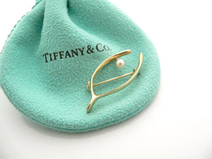 Tiffany & Co 14K Yellow Gold Pearl Pin Brooch Wishbone Wish Bone Love Gift Lucky