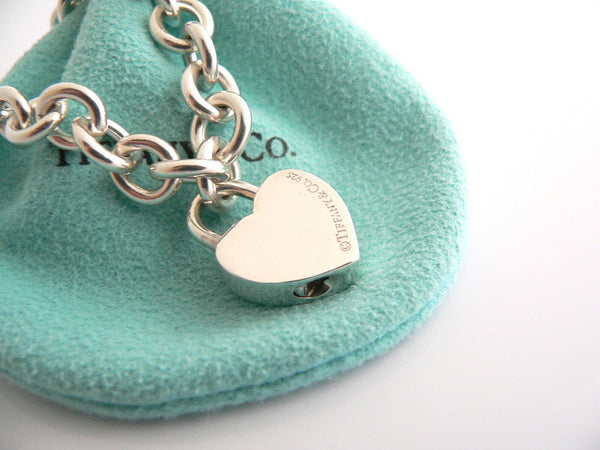 Tiffany & Co Silver I LOVE YOU Heart Bracelet Padlock Charm Bangle Gift Pouch