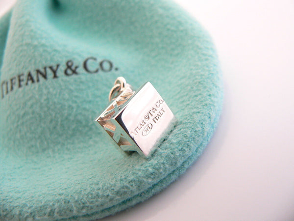 Tiffany & Co Silver Diamond Atlas Cube Charm Pendant Excellent Love Gift Pouch