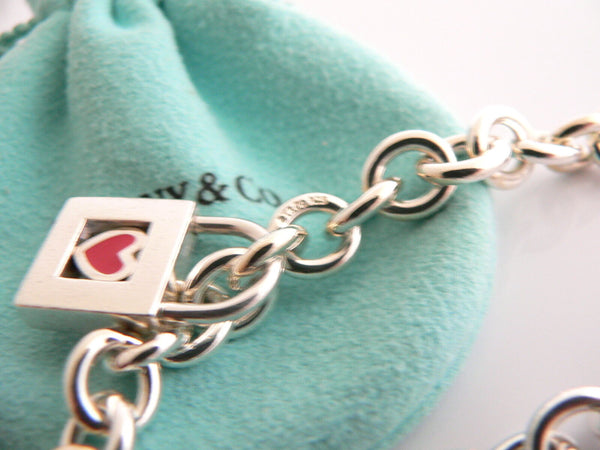 Tiffany & Co Heart Bracelet Love Padlock Red Charm Bangle Gift Pouch Hug Kisses