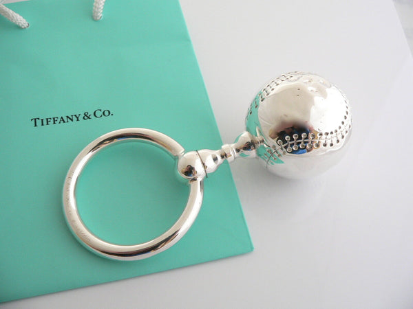 Tiffany & Co Silver Baseball Baby Rattle Teether Rare Sports Heirloom Gift Bag