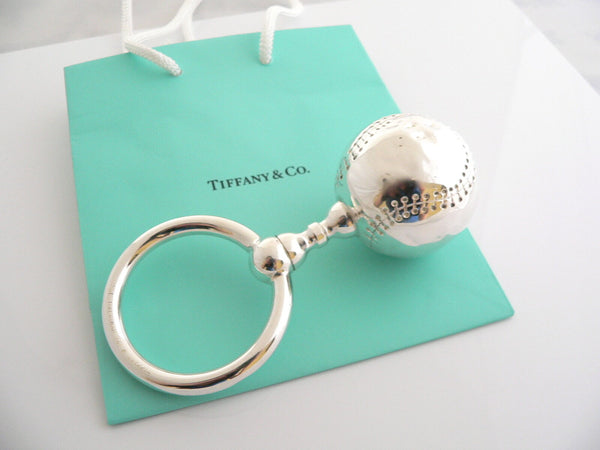 Tiffany & Co Silver Baseball Baby Rattle Teether Rare Sports Heirloom Gift Bag