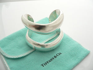Tiffany & Co Silver Peretti Double Open Center Cuff Bangle Bracelet Gift Love