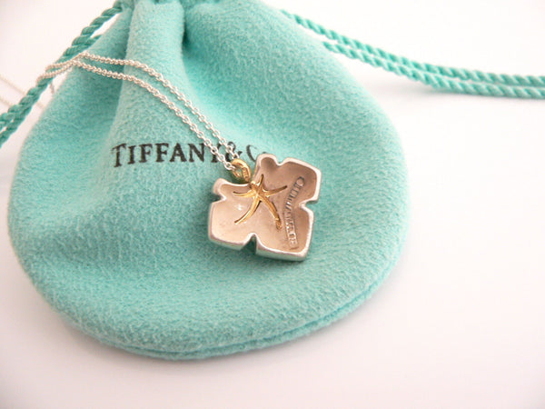 Tiffany & Co Silver 18K Gold Starfish Necklace Ivy Pendant Charm Love Gift Pouch