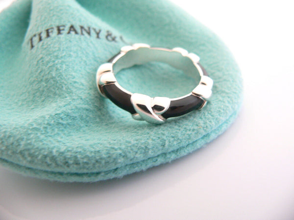 Tiffany & Co Signature Ring Silver Black Enamel X Stacking Band Sz 5 Gift Love