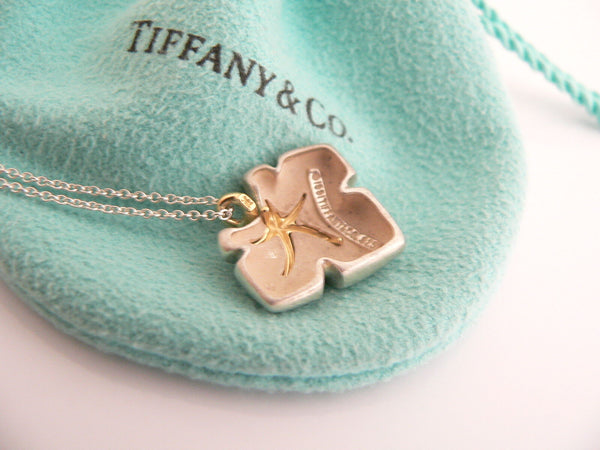 Tiffany & Co Silver 18K Gold Starfish Necklace Ivy Pendant Charm Love Gift Pouch