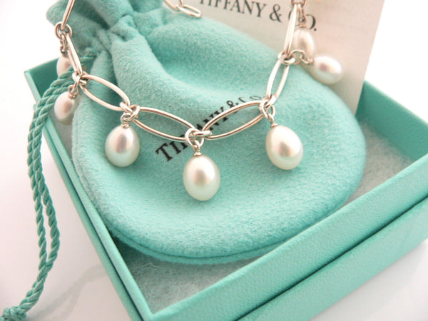 Tiffany & Co Pearl Bracelet Bangle Oval Chain Love Gift Pouch Silver Box Classic