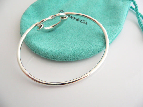 Tiffany & Co Silver Peretti Diamond Open Heart Bangle Bracelet Gift Pouch Love