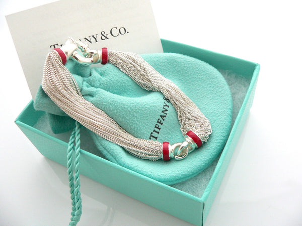 Tiffany & Co Silver Red Enamel Strand Bracelet Bangle Lifesaver Rare Gift Pouch