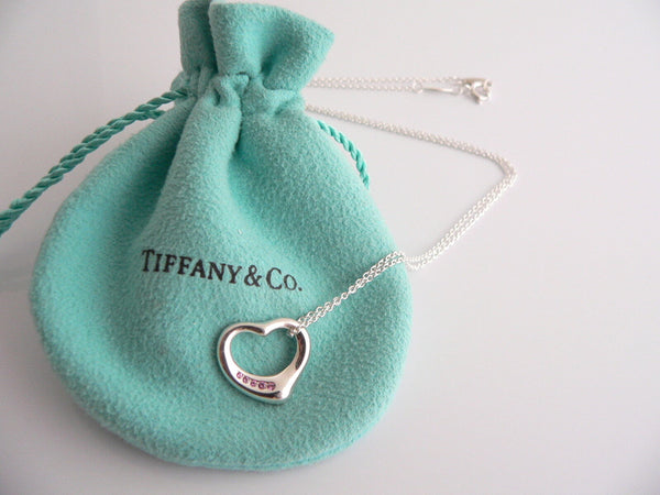 Tiffany & Co Peretti Silver 5 Pink Sapphires Heart Necklace Pendant Chain Gift