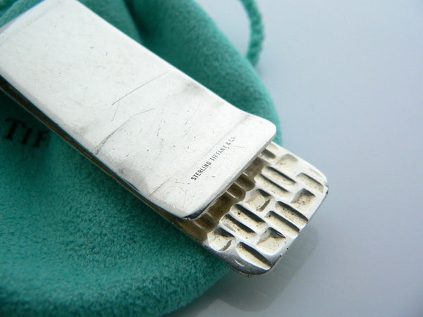 Tiffany & Co Silver Weave Textured Money Clip Holder Rare Gift Pouch Love
