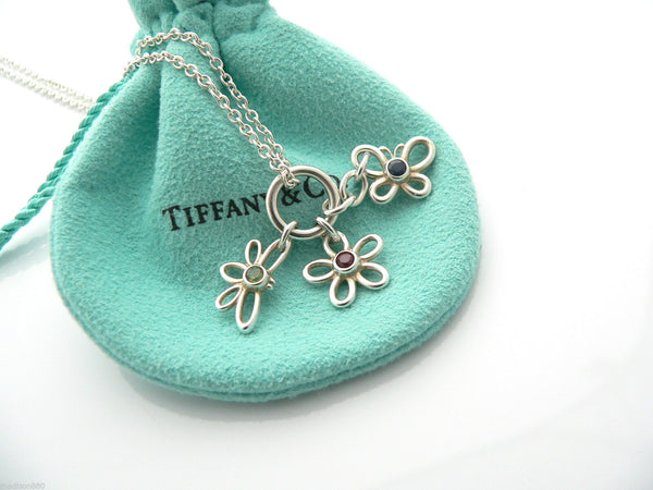 Tiffany & Co Silver Flower Butterfly Dragonfly Necklace Pendant Gemstone Gift