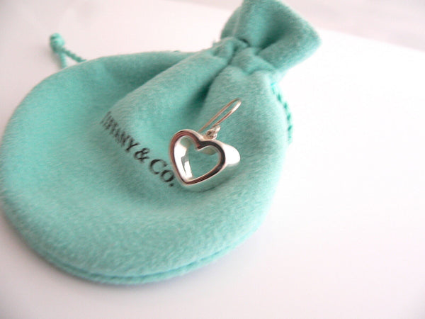 Tiffany & Co Silver Modern Geometric Heart Dangle Dangling Earrings Gift Pouch