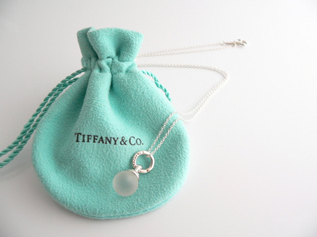 Tiffany Co Silver Crystal Fascination Ball Bead Necklace Pendant Gift Pouch