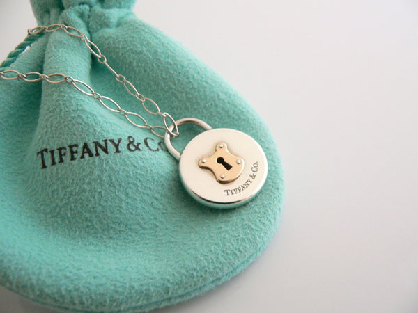 Tiffany & Co Silver 18K Gold Round Locks Necklace Pendant 18 In Oval Link Chain