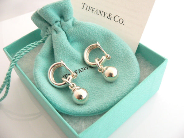 Tiffany & Co Silver Fascination Ball Bead Dangling Dangle Earrings Gift Pouch
