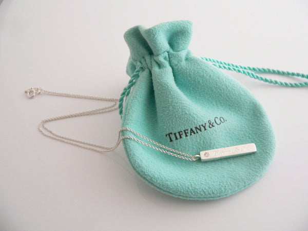 Tiffany & Co Silver Diamond Bar Necklace Pendant Chain Charm Gift Pouch Love