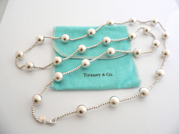 Tiffany & Co Silver Ball Bead Necklace Pendant 37 In Chain Rare Gift Pouch Love