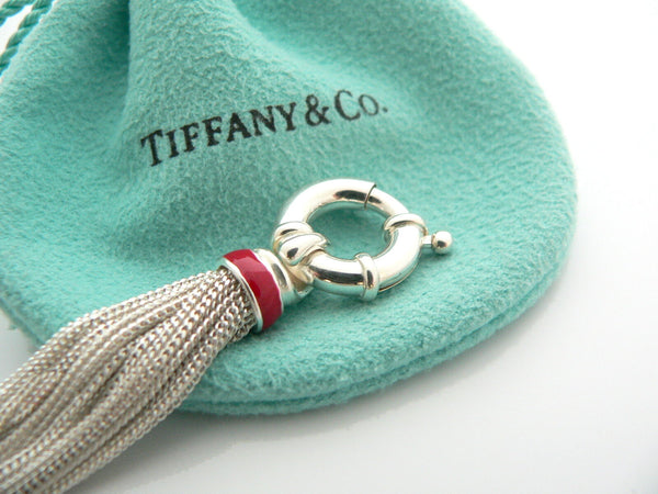 Tiffany & Co Silver Red Enamel Strand Bracelet Bangle Lifesaver Rare Gift Pouch