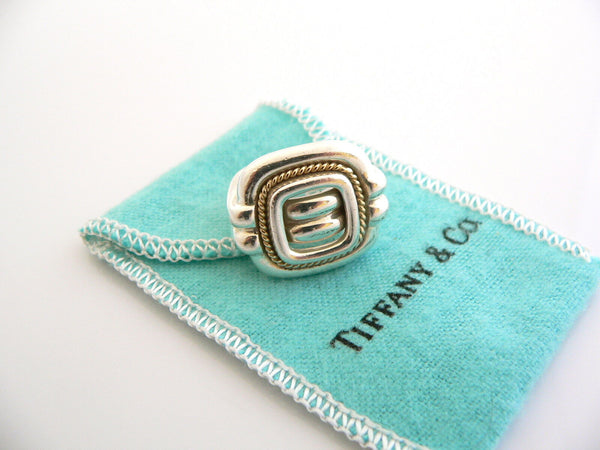 Tiffany & Co Silver 18K Gold Rope Square Ring Band 6 Rare Gift Pouch Love