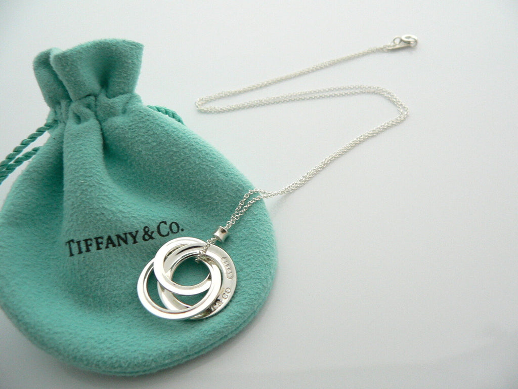 Tiffany Co 1837 Interlocking Circles Necklace Pendant Chain Gift Pouch 17 Inch