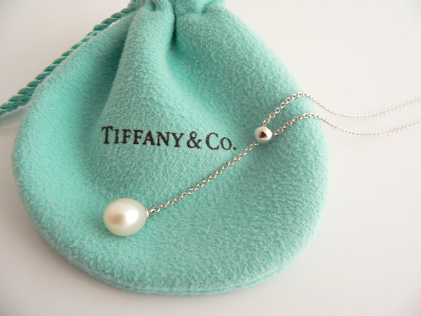 Tiffany & Co 18K Gold Pearl Dangle Dangling Necklace Pendant Chain Gift Pouch