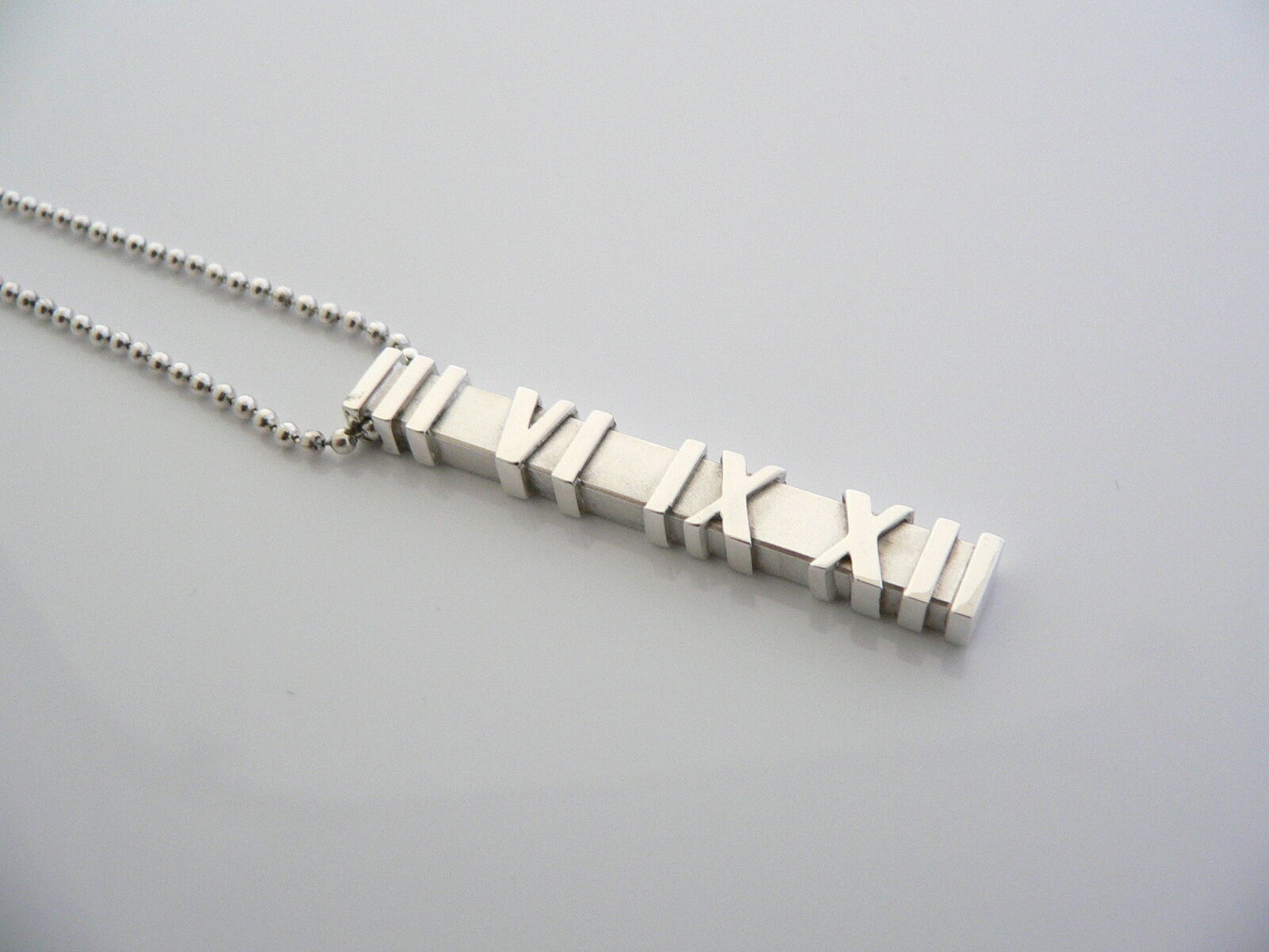 Tiffany & Co Silver Atlas Bar Dangling Dangle Necklace Pendant Chain Gift 20 In