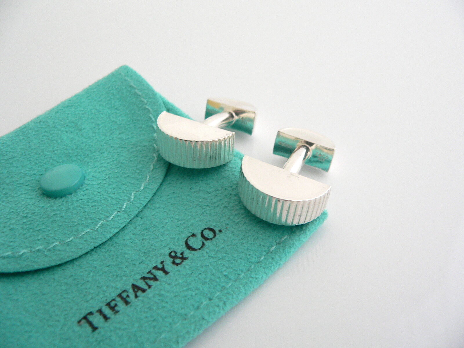 Tiffany & Co Silver Coin Edge Circle Cuff Link Cufflinks Gift Pouch Love Rare