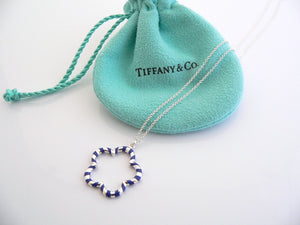 Tiffany & Co Silver Blue Flower Necklace Pendant Charm Chain Palina Gift Pouch