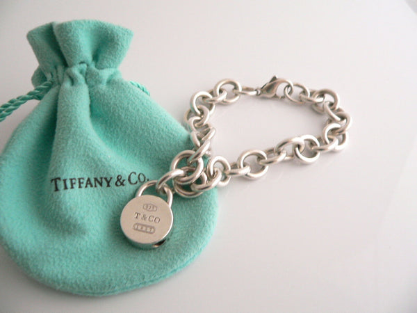 Tiffany & Co 1837 Padlock Bracelet Bangle Circle Charm Silver Gift Pouch Love