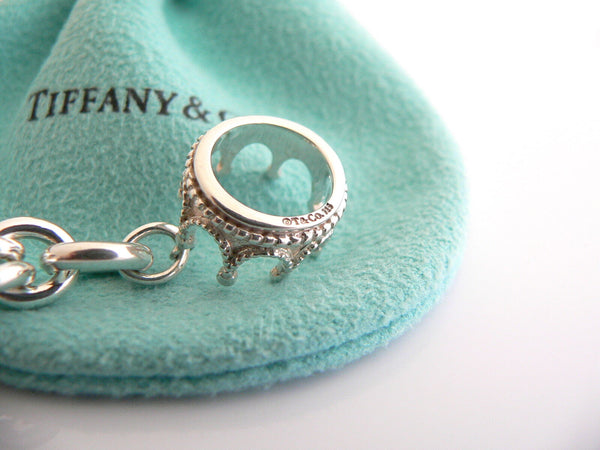 Tiffany & Co Silver Crown Princess Bracelet Bangle Charm Chain Clasp Gift Pouch