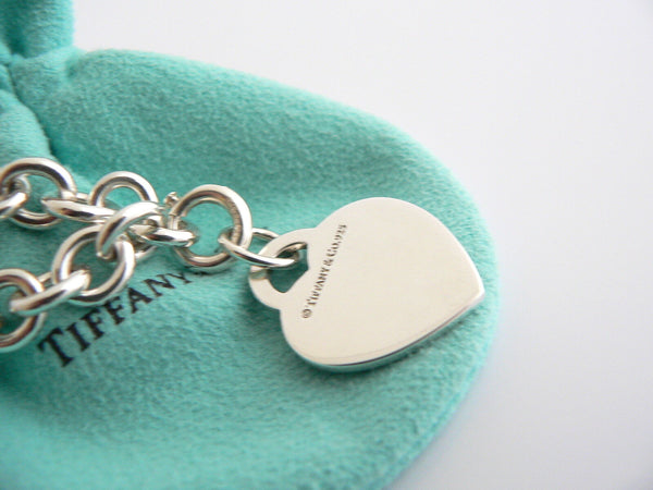 Tiffany & Co Return to Silver Blue Enamel Heart Bracelet Bangle Charm 8 In Gift