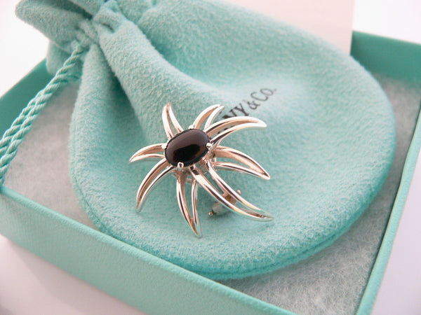 Tiffany & Co Silver Onyx Fireworks Clip On Earrings Gift Pouch Gemstone Love