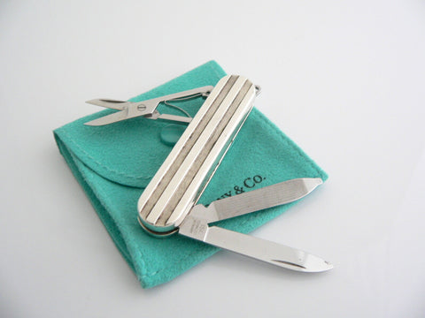 Tiffany & Co Sterling Silver Atlas Stripe Swiss Knife Gift Pouch Love Rare