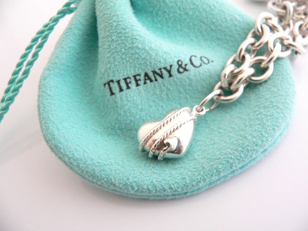 Tiffany & Co Silver 3 Hearts Arrow Charm Dangle Bracelet Bangle Link Chain Gift