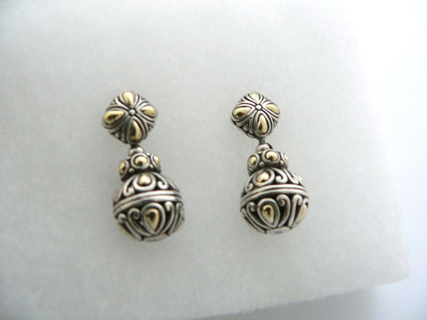 John Hardy Earrings Silver 18K Gold Textured Danging Dangle Studs Gift Love Art