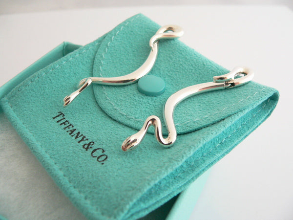 Tiffany & Co Silver Peretti Snake Dangling Dangle Earrings 2 Inches Gift Pouch