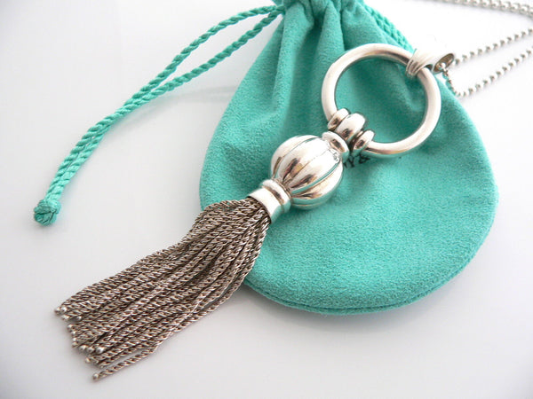 Tiffany & Co Silver Tassel Dangle Dangling Necklace Pendant 34 Inch Gift Pouch