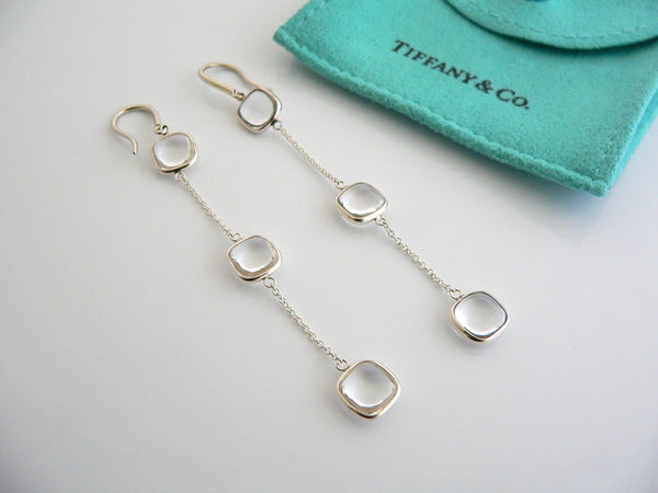 Tiffany & Co Silver Rock Crystal Dangling Dangle Earrings Gift Pouch Picasso