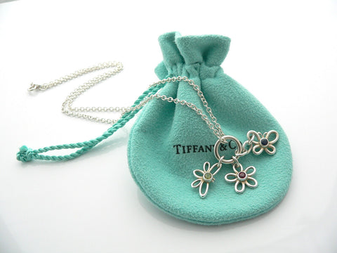 Tiffany & Co Silver Flower Butterfly Dragonfly Necklace Pendant Gemstone Gift