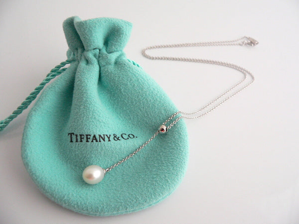 Tiffany & Co 18K Gold Pearl Dangle Dangling Necklace Pendant Chain Gift Pouch