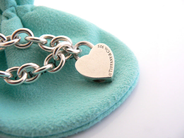 Tiffany & Co Silver Return Heart Padlock Charm Bracelet Bangle Gift Pouch Love